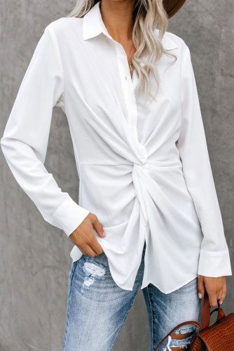 White Button Down Twist Blouse