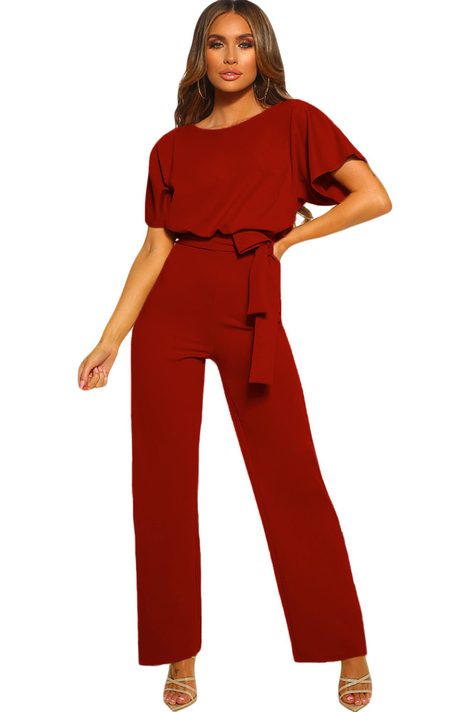 Red Oh So Glam Belted Wide Leg Jumpsuit