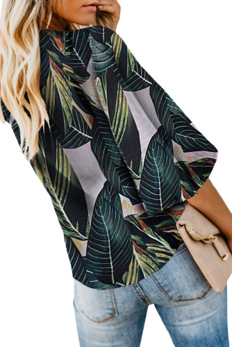 Multicolor Floral Print Button Tie Top