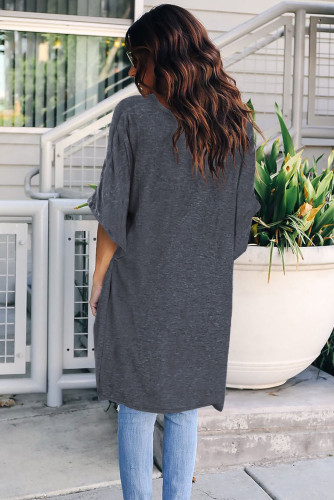 Gray Twist Ruched Hi-low Hem Top