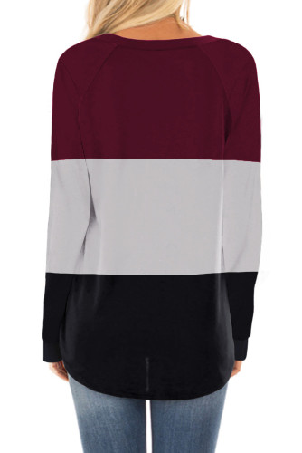 Red Long Sleeve Colorblock Top