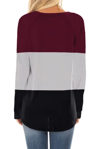 Red Long Sleeve Colorblock Top