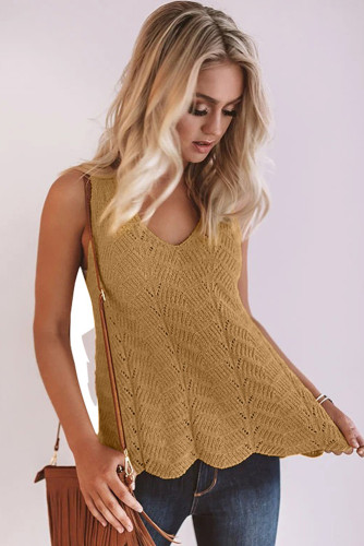 Yellow Flowy Scalloped Hemline Knit Tank Top