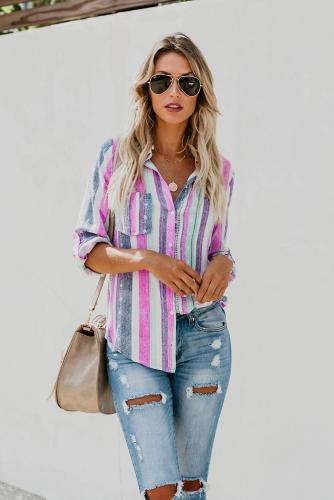 Rose Sweet Enough Striped Button Down Top