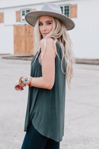 Green Lace Embroidered Sleeveless Top