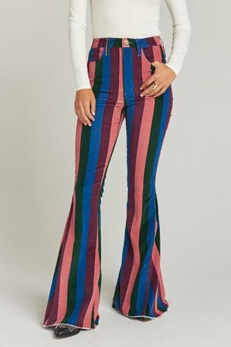 Zip Up Striped Bell Jeans
