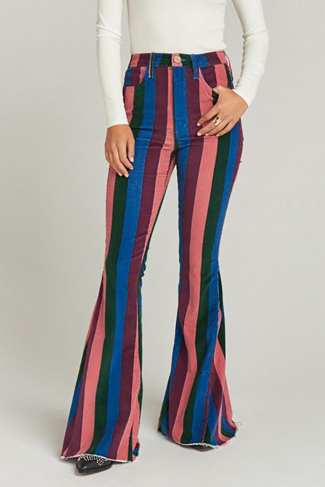 Zip Up Striped Bell Jeans