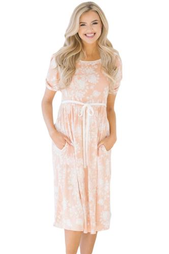Orange Full-blown Floral Print Knee Length Dress