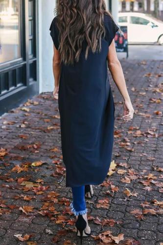 Black Stylish Drape High Low Top