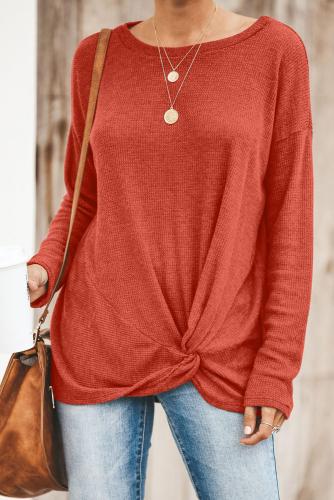 Red Solid Knotted Knitted Top