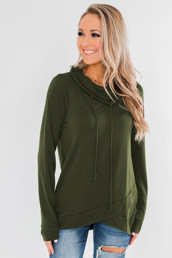 Green Casual Cowl Neck Pullover Sweatshirt