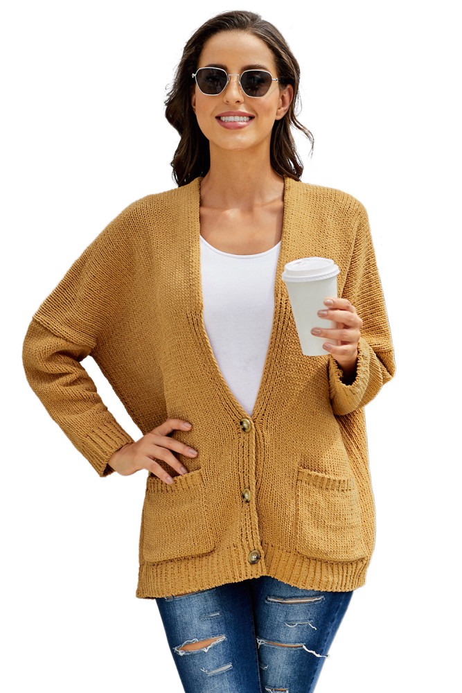Brown Oversize Button Front Cardigan