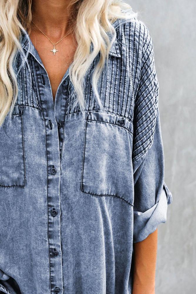 Sky Blue Be A Rockstar Vintage Washed Button Down Top