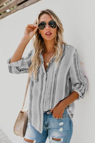 Gray Sweet Enough Striped Button Down Top