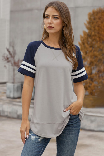 Gray Color Block Contrast Short Sleeve T-shirt