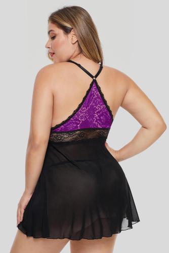 Plus Size Lattice Babydoll Set