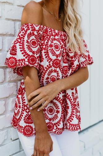 Red Off Shoulder Floral Top