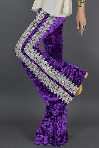Purple Crochet Lace Velvet Flare Pants