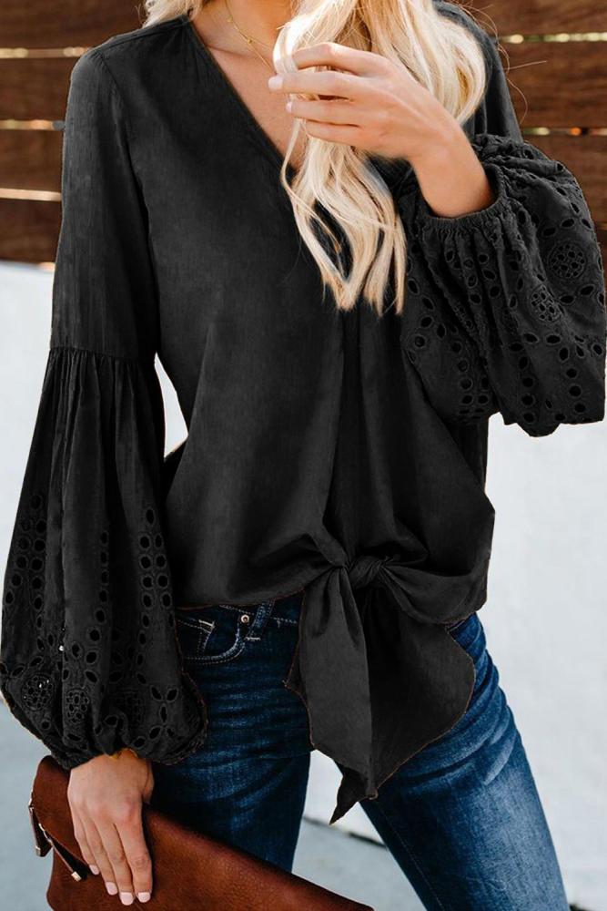 Black Rhapsody Cotton Balloon Sleeve Tie Top