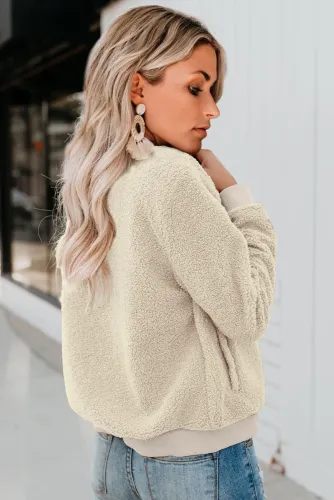 Beige Sugar Plum Fair Pocketed Sherpa Jacket