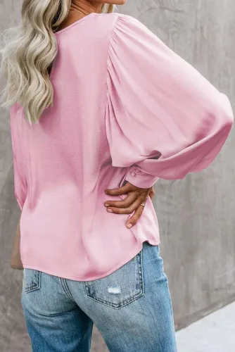 Pink Billowy Bell Sleeve Relaxed Fit Pullover Top
