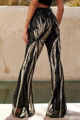Black Sunburst Sequin Kick Flare Pants