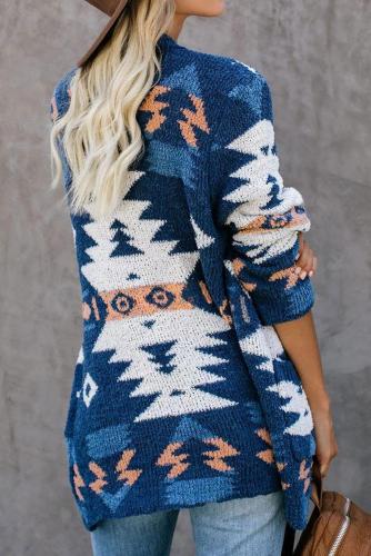 Blue Moraga Pocketed Aztec Cardigan