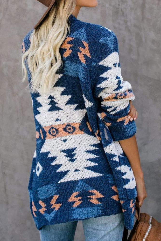 Blue Moraga Pocketed Aztec Cardigan