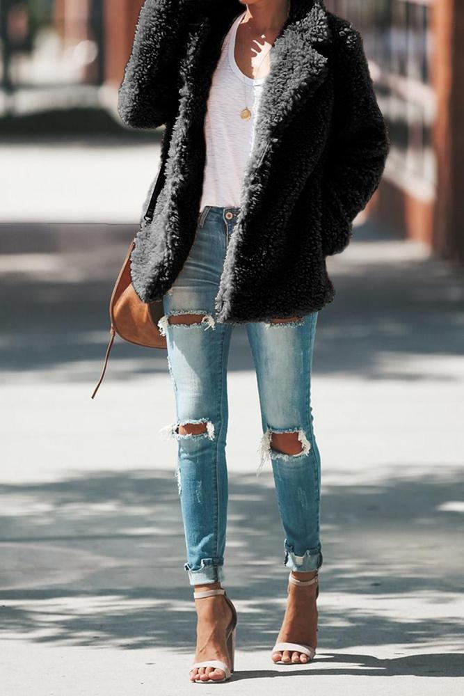 Black Iconic Pocketed Sherpa Jacket