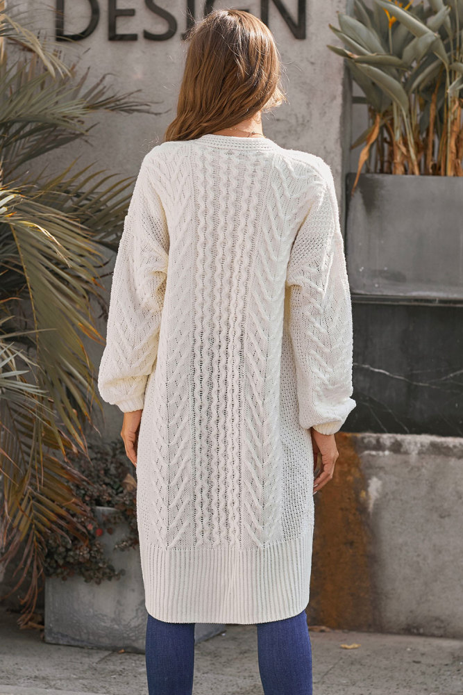 White Long Front Open Cardigan