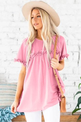 Pink Ruffled Detail T-shirt