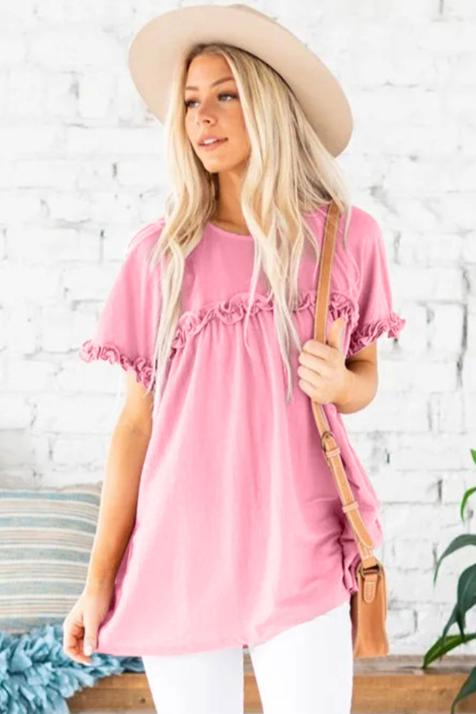 Pink Ruffled Detail T-shirt