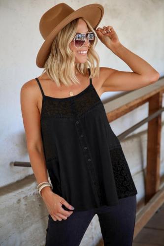 Black Spaghetti Straps Lace Tank