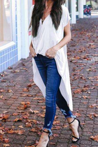 White Stylish Drape High Low Top