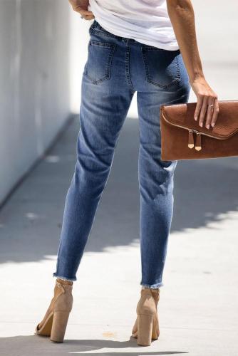 Blue Distressed Drawstring Denim Skinnies
