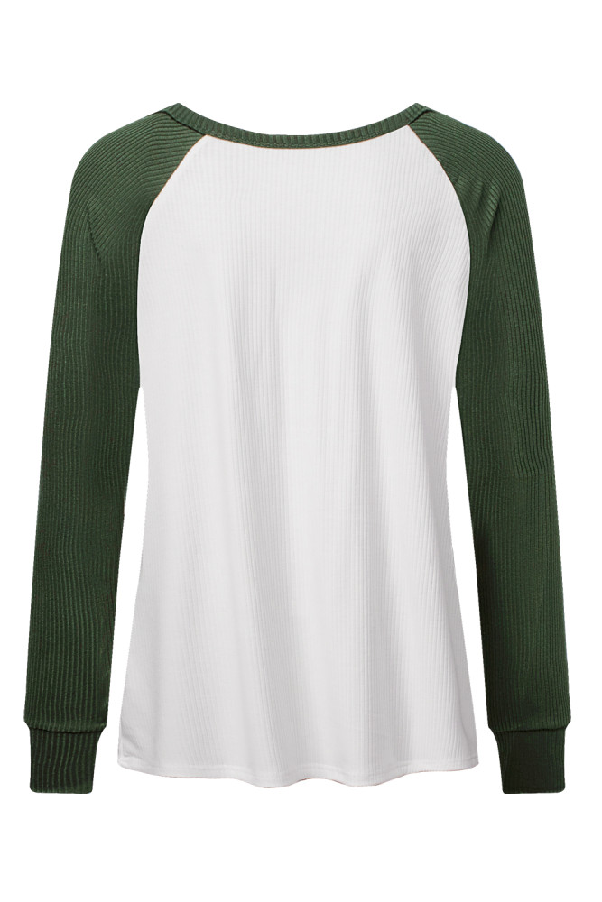 Green Season Awaits Long Sleeve Raglan Top