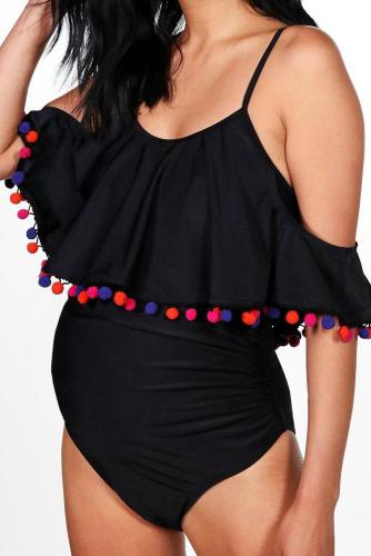 Maternity Cold Shoulder Pom Pom Swimsuit