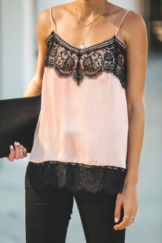 Apricot Satin Lace Cami Tank