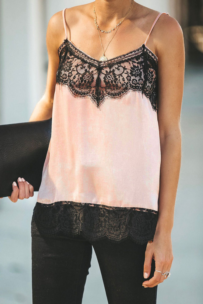 Apricot Satin Lace Cami Tank