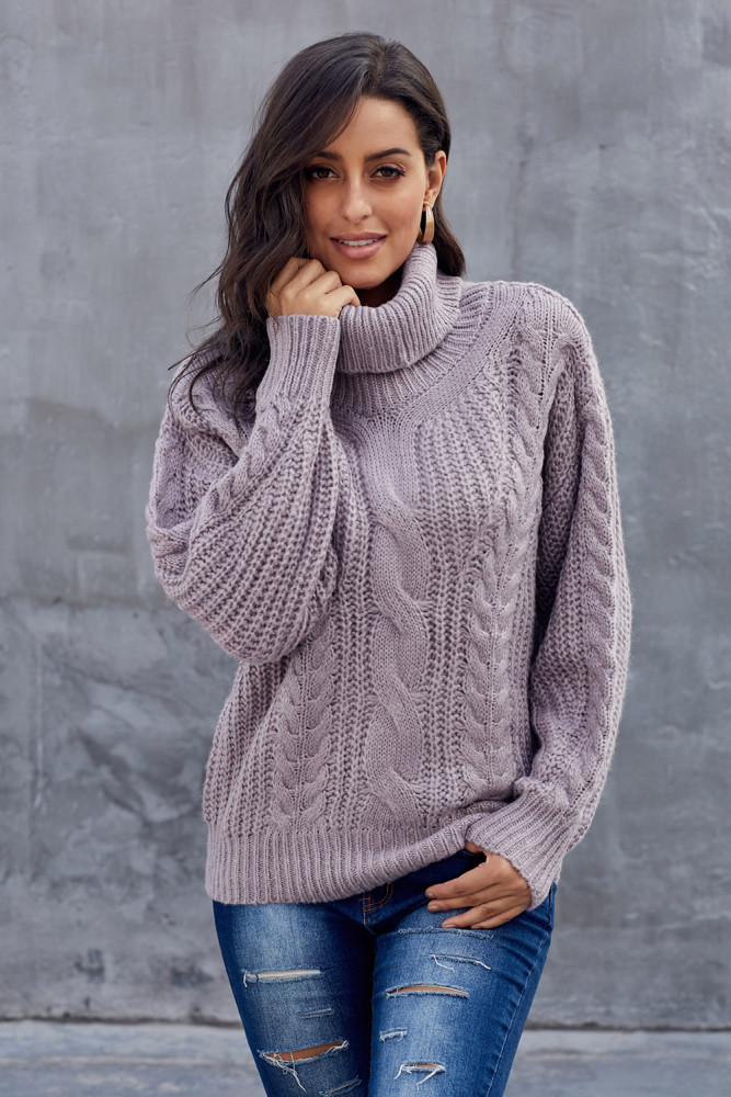 Purple Chunky Turtleneck Sweater