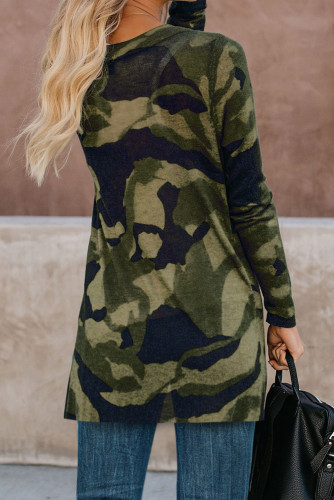 Green Camo Print Button Down Cardigan