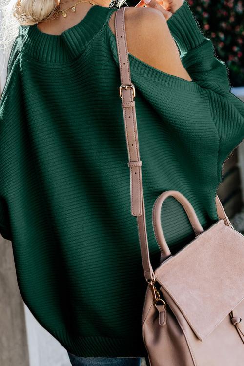 Green Cold Shoulder Pullover Sweater