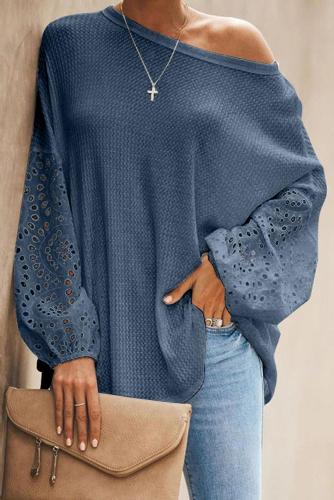 Blue Loose Casual Puffy Sleeve Top