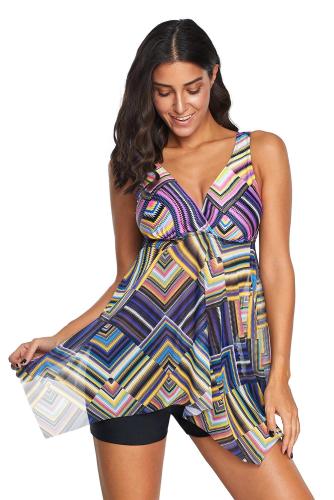 Multicolor Geometrical Print Two-piece Tankini Swimsuit