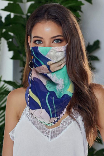 Blue Floral Print Protection Scarf Face Mask