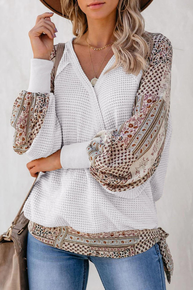 White Contrast Thermal Drape Top