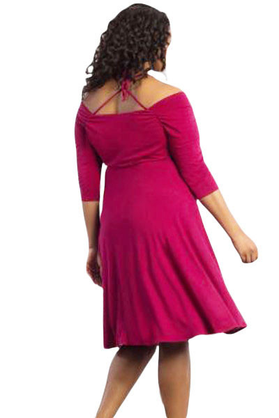 Rosy Enticing Tie Off-shoulder Plus Size Midi Dress