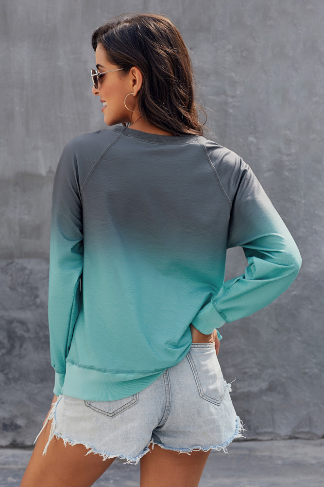 Blue Ombre Crewneck Long Sleeve Sweatshirt
