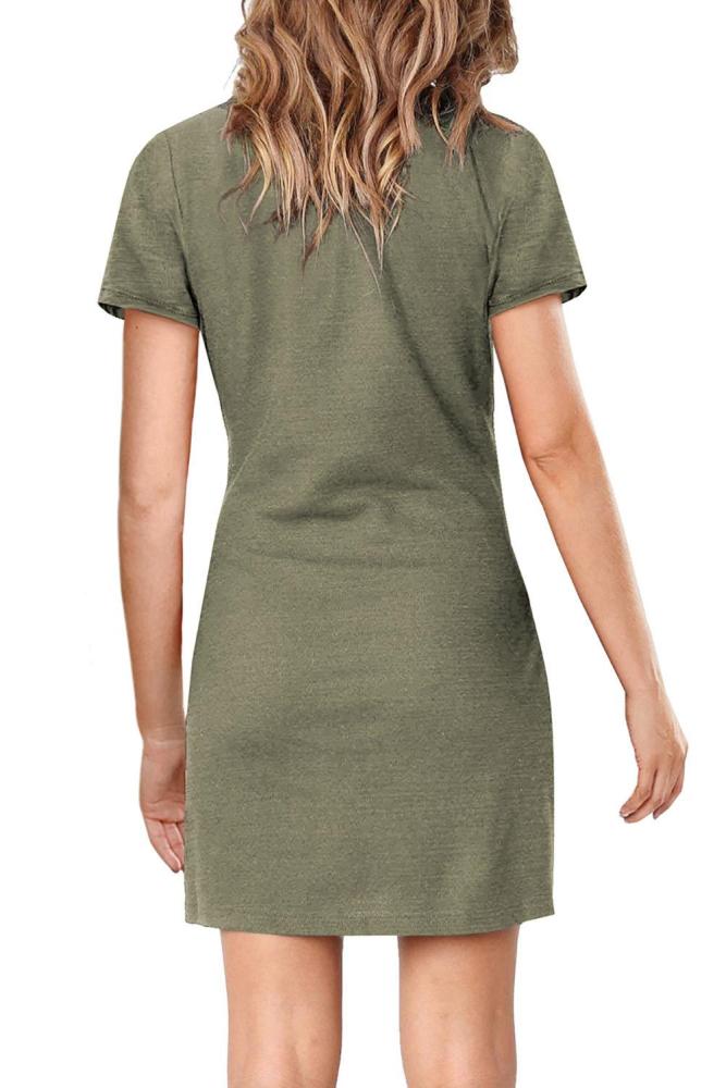Green Short Sleeve Tie Waist T-Shirt Mini Dress