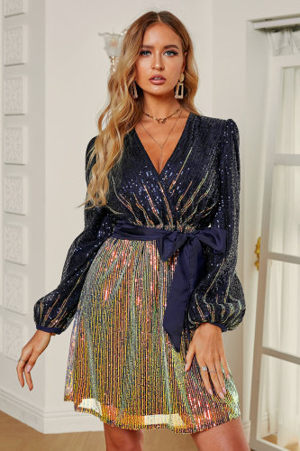 People Be Talking Sequin Long Sleeve Mini Dress